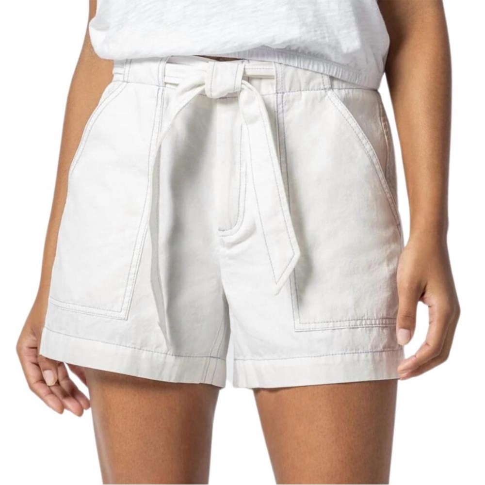 Lilla P High Waist White Belted Utility Shorts
